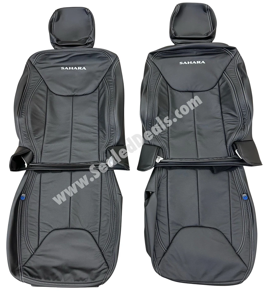 Fundas de asiento de cuero negras para Jeep Wrangler JK 2013-2018 2 puertas con logotipo Sahara Foto 4 de 4