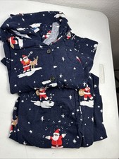 Old Navy Womens Pajama Set Size S Navy Blue Santa Reindeer 2 Piece