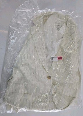 Club Monaco Women's Relaxed Single Button Blazer Sz M - IVORY STRIPE - MSRP $104