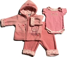Carter's Pink 3-Piece Zip up Fleece  Bear Jacket  & Pants Set  6M