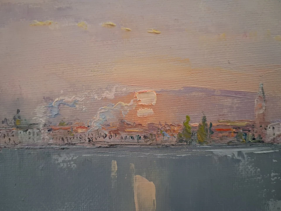original painting-oil  canvas-romance -impressionist-venice-italy-romance-sunset - Image 2 of 4