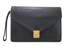 Yves Saint Laurent Clutch Bag Leather Black Purse YSL Vintage