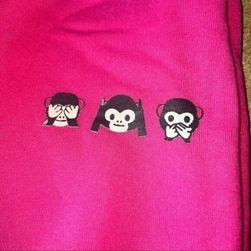 Pink Hoodie & Sweatpants Set W/ See-No-Evil Monkey Prints Girls Size XL 2pc set - Picture 5 of 15
