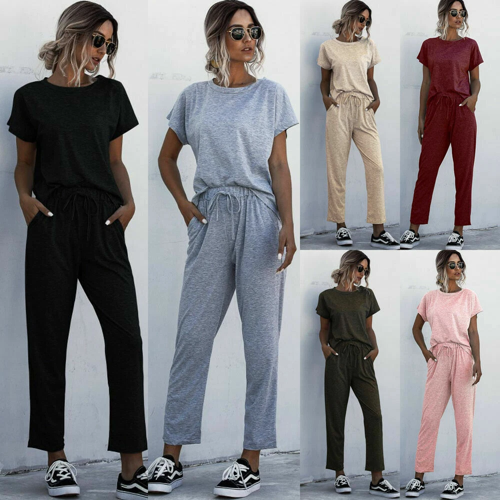 US 2PCS Women Summer Tracksuits Set Lounge Wear Ladies Top Suit Pants  Loungewear