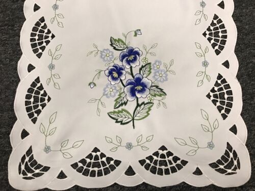 Blue Rose Embroidered Lace Tablecloth Placemat Table Runner Scarf Wedding Party - Picture 1 of 12