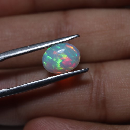 Cabochon ovale 10x8 mm 1,5 cts naturale AAA verde rosso fuoco etiope opale - Foto 2 di 11