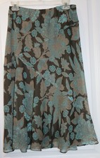 Skirt Small Cato Green Blue Brown Floral Lined Flare Polyester Elastic NWOT's