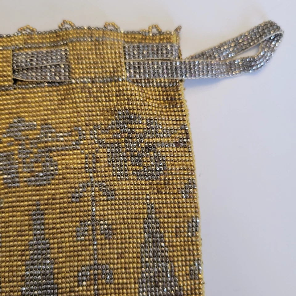 Antique Original Beaded Flapper French Cut Steel Drawstring Bag Deco Purse - Image 2 of 4