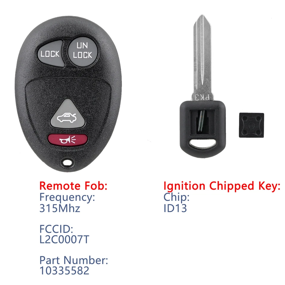 2 брелока дистанционного управления для Pontiac Grand Prix 2001 2002 2003 годов выпуска + скол зажигания - Изображение 2 из 4