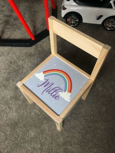 Personalised Children's Ikea LATT Wooden Chair Printed Rainbow Design, Star Play - Afbeelding 1 van 2