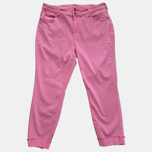 Kut from the Kloth Amy Ankle Straight Leg Jeans Size 16 W Coral Pink Raw Cuff