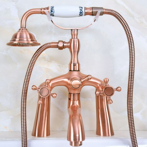 Antique Red Copper Bathtub Faucet Set Deck Mount Bathroom Shower Taps KitDna155 - Picture 4 of 7
