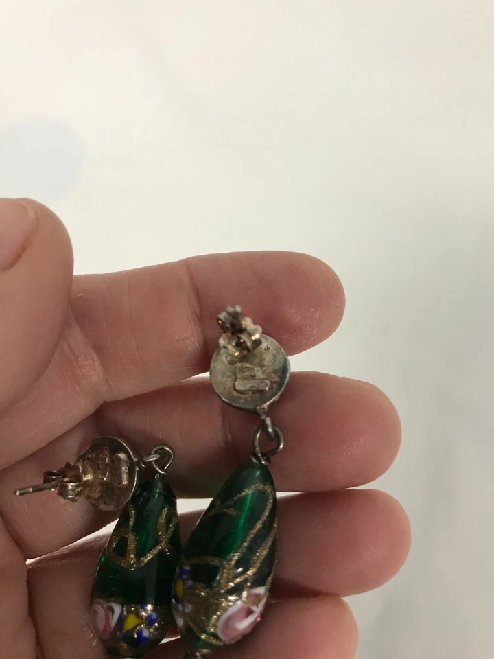 ПОДПИСАННЫЙ MI 925 ПРОБЫ с MILLEFIORI искусства стекла подвеской серьги 1 3/4" - Изображение 4 из 4