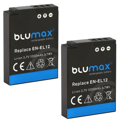 2x Blumax Akku für Nikon EL-EL12 Coolpix AW130 P340 S9500 S9900 1000 mAh