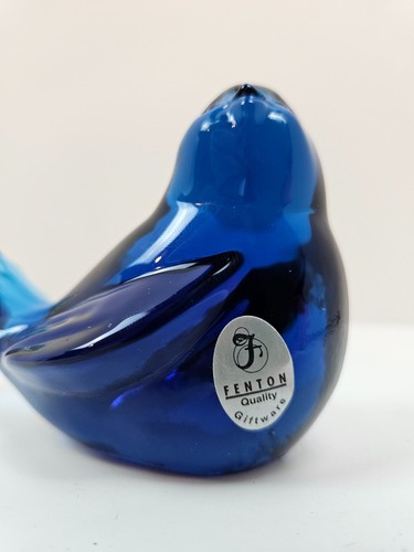 Vintage Fenton Blue Songbird Cobalt Paperweight Stickers Stamped Bird Figure - Picture 2 of 10