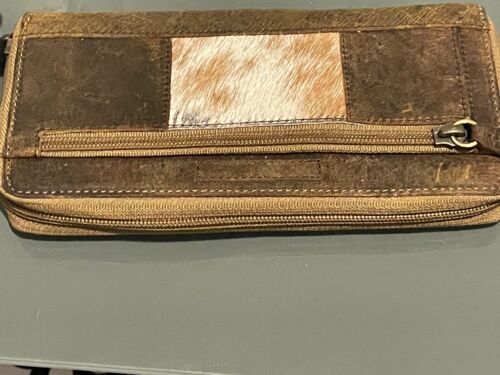 Myra Bag Clutch Women's Cowhide Wallet Brown And White - “Critter” - Picture 3 of 9