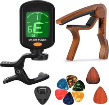 GC-9 Rosewood Trigger Capo With Clip On Tuner Picks Acoustic Guitar Accessories
