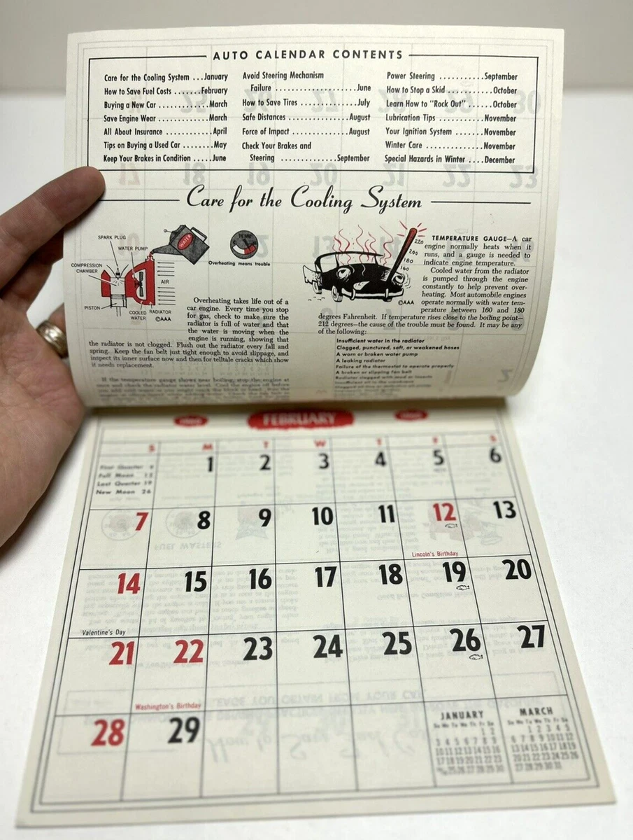 Rare 1960 CALENDAR American Automobile Association EXCERPT FROM 