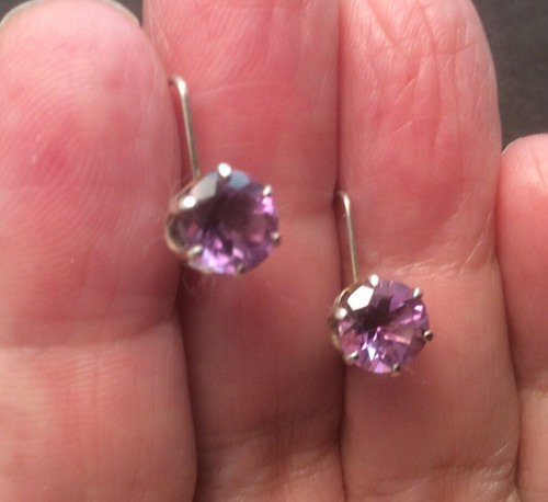 Sterling Silver 7mm Round Faceted Purple Amethyst Lever Back Dangle Earrings