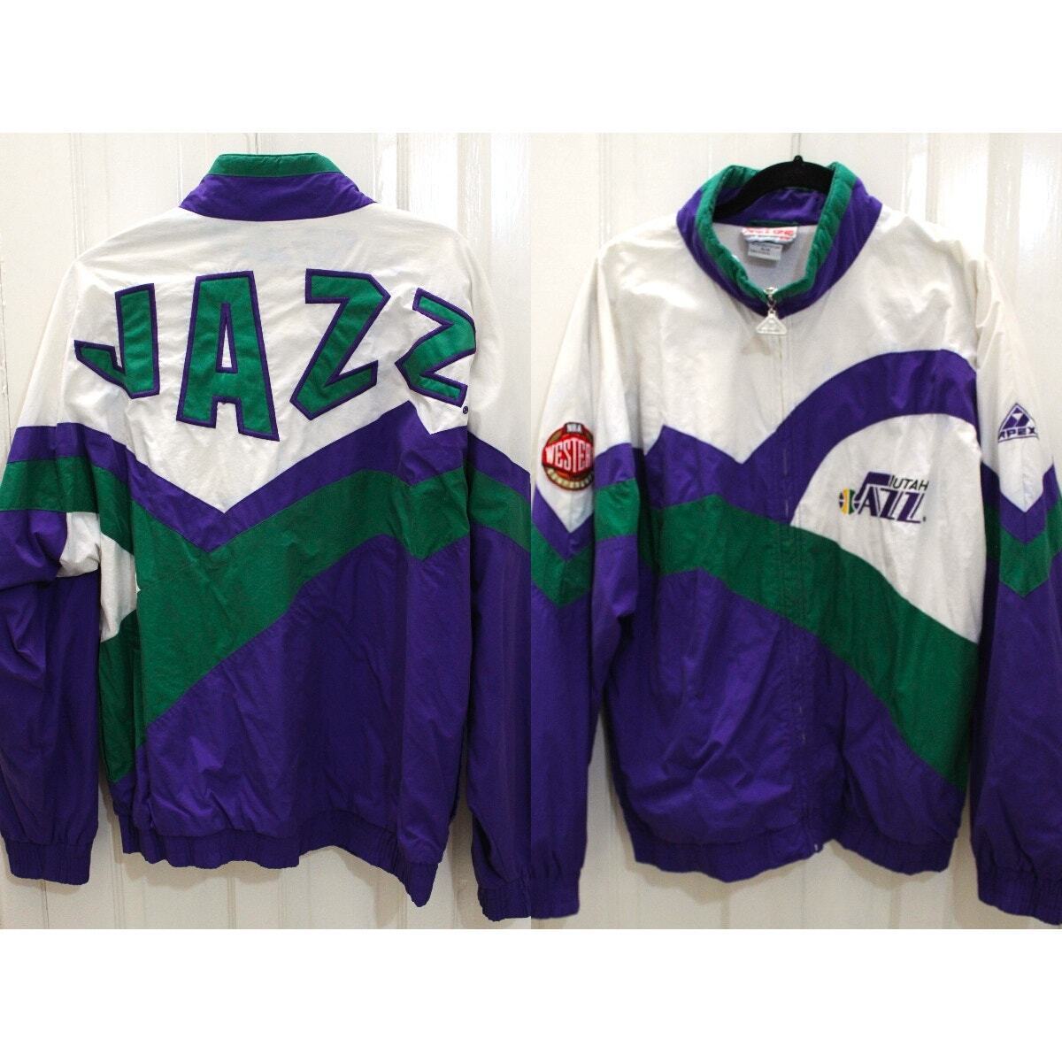 Utah Jazz 90s APEX windbreaker jacket zip M white purple NBA Utah Jazz 90s APEX windbreaker jacket zip M white purple NBA