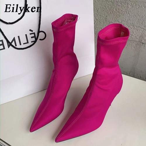 Damen-Stiefeletten sexy spitz zulaufend hohe Absätze modische weibliche Socken Pumps Schuhe - - Bild 13 von 27