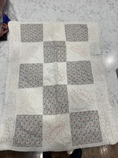 Vintage Cotton Baby crib Quilt Hand Embroidered checkered floral pattern 30x40