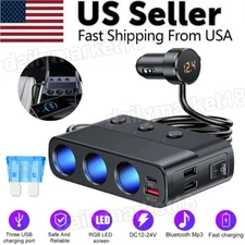 3 Way Car Cigarette Lighter Socket Splitter USB Fast Charger Power Adapter 12V