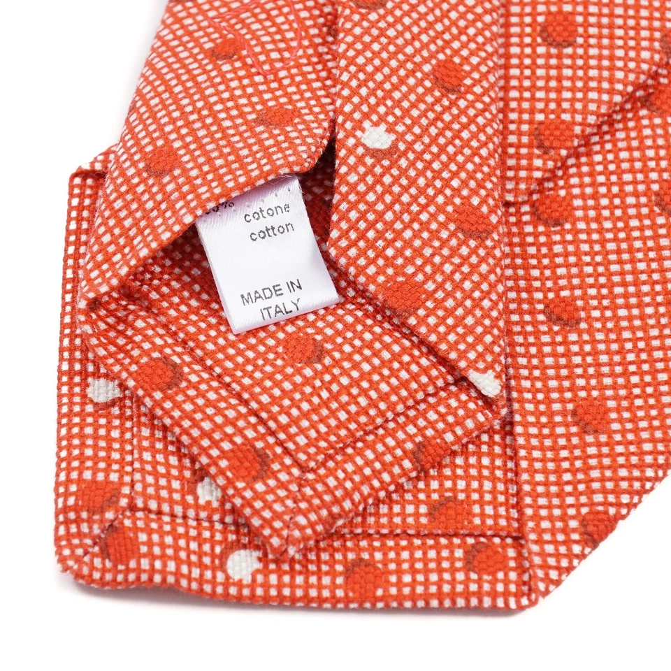 Corbata de algodón tejida con estampado de puntos rojos y blancos Isaia Napoli nueva Foto 4 de 4