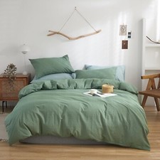DONEUS Green Duvet Cover King Size - 100 Washed Cotton Duvet Cover Set -3 Piece