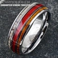 Tungsten Carbide Men's Ring Red Fishing Line-Whiskey Barrel & Deer Antler Band