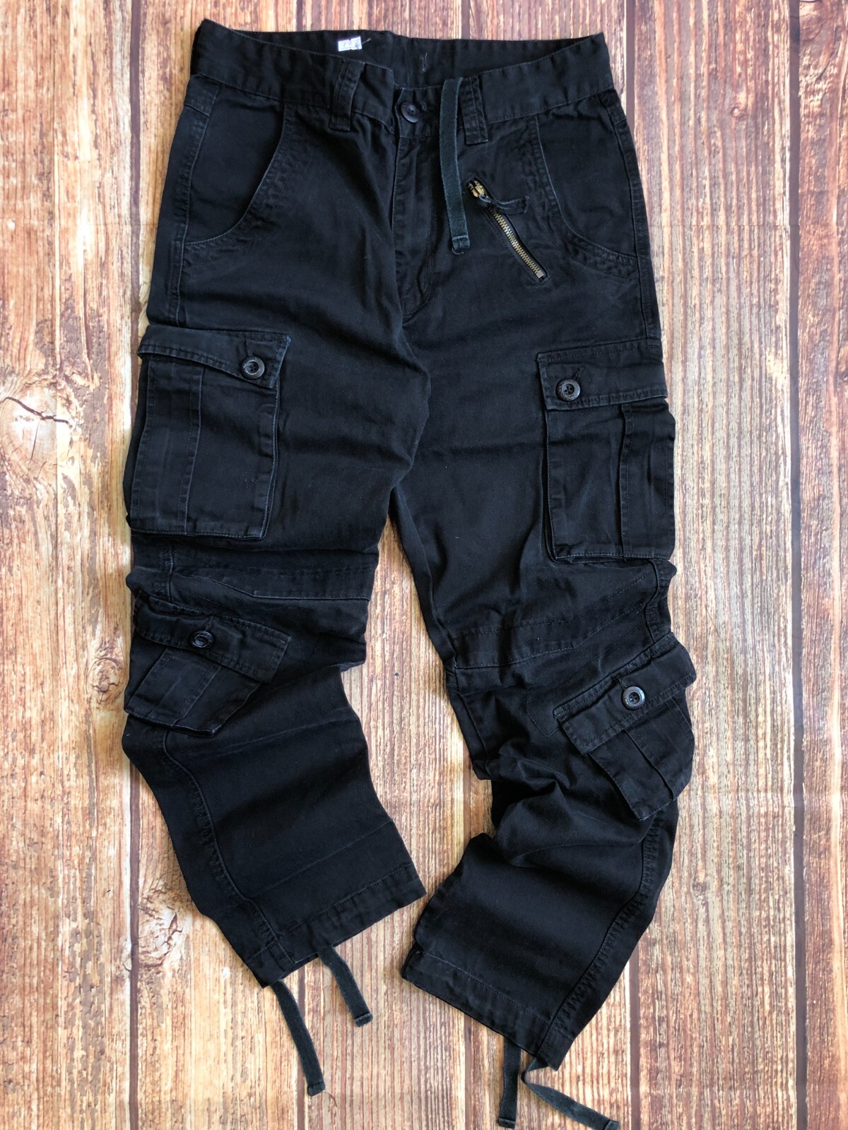 Vintage UFO Parachute Cargo Pants in Faded Black with Multiple Pockets