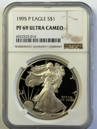 NGC 1995 P AMERICAN SILVER EAGLE PFUC 69 BROWN LABEL