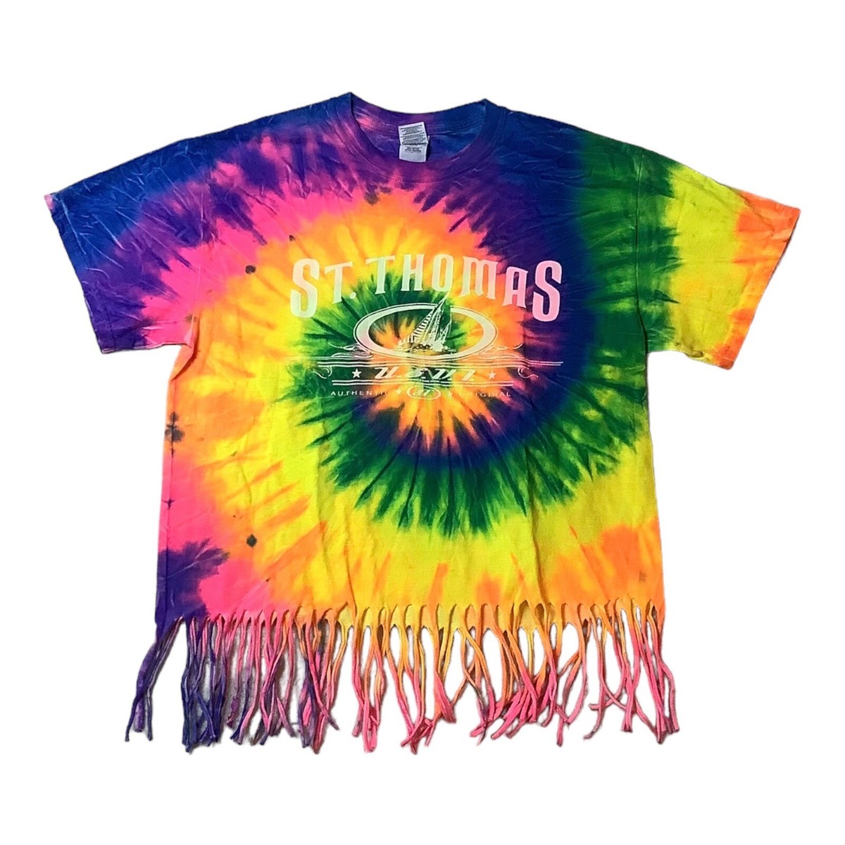 St .Thomas T Shirt Tie Dye Fringe Bottom Womens Size Medium St .Thomas T Shirt Tie Dye Fringe Bottom Womens Size Medium