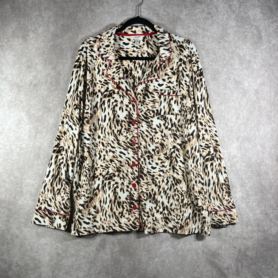 Soma Pajama Set Womens Size XL Brown Leopard Print Loungewear Sleepwear Pjs - Image 2 of 4