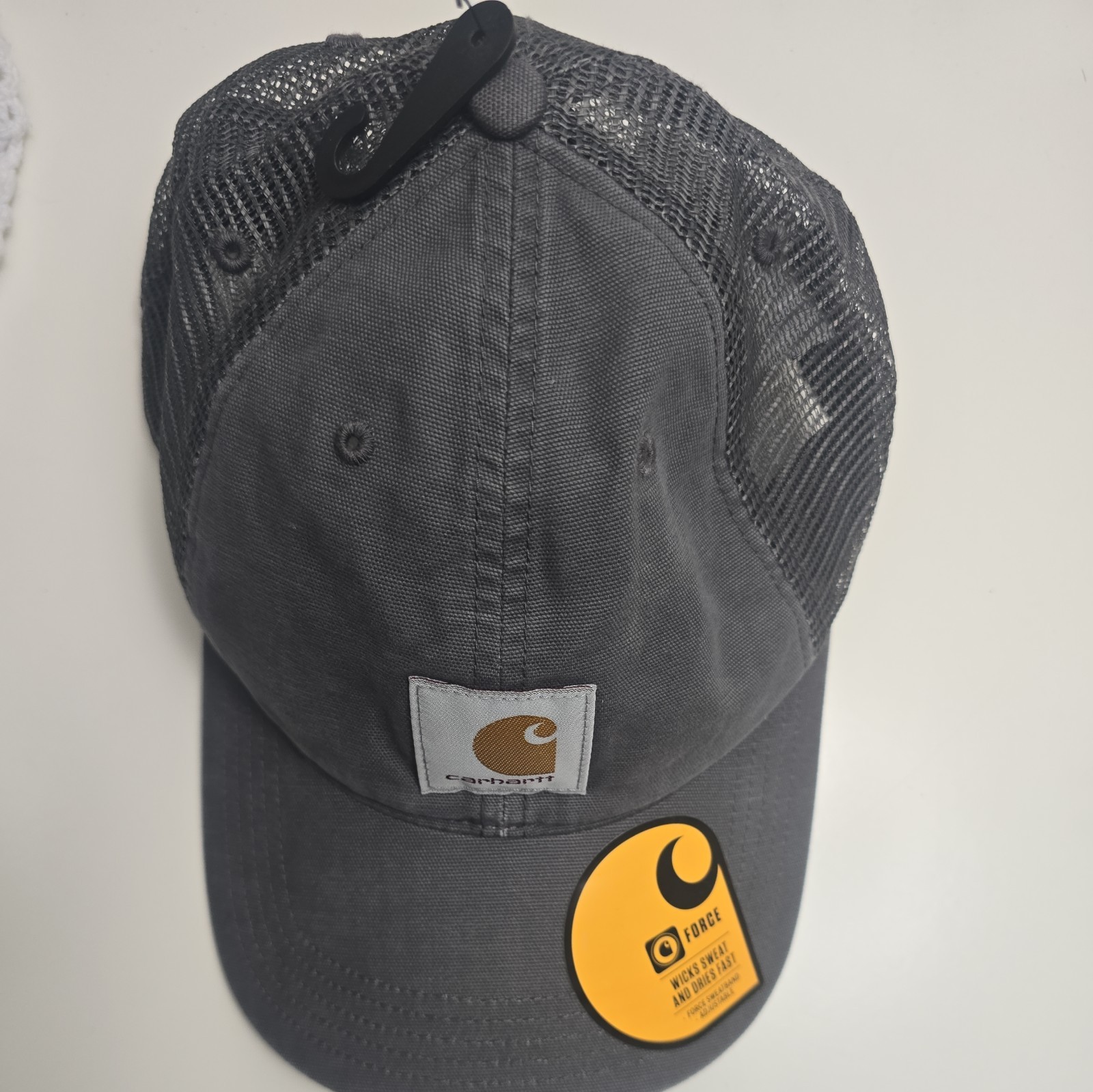 Carhartt Gray Cotton Canvas & Mesh Back SnapBack Trucker Hat Embroidered Back