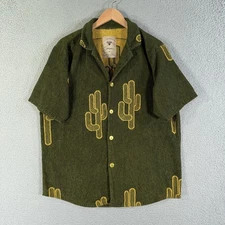 OAS Mezcal Cuba Shirt Mens XL Green Terry Cotton Cactus Camp Collar Resort