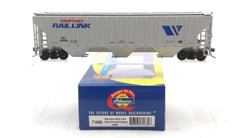 Tolva cubierta de 3 bahías Athearn 71689 escala HO Montana Rail Link #45039 LN/caja | Condition: Used