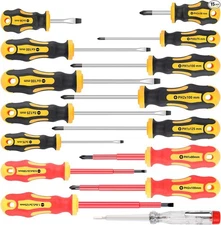 15-Piece Magnetic Screwdrivers Set, 5 Phillips Slotted Tips and Insulated Screw