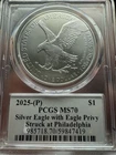 2025-P $1 AMERICAN SILVER EAGLE PCGS MS70 EAGLE PRIVY ULTRA BREAKS LABEL! 📈🔥