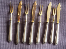 8er Set Meeresfrüchtebesteck Silber Art Deko Gabel + Messer Vorleger Kreuzband