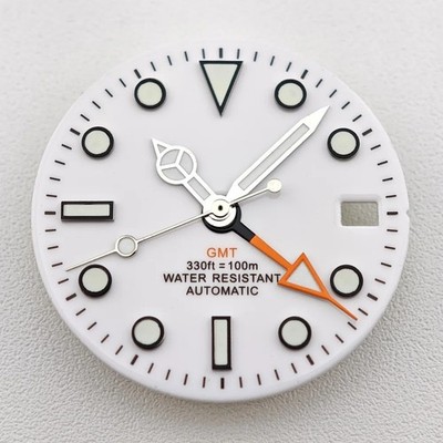 29mm White Dial with GMT Luminous Hands for NH34 Movement Watch Mods