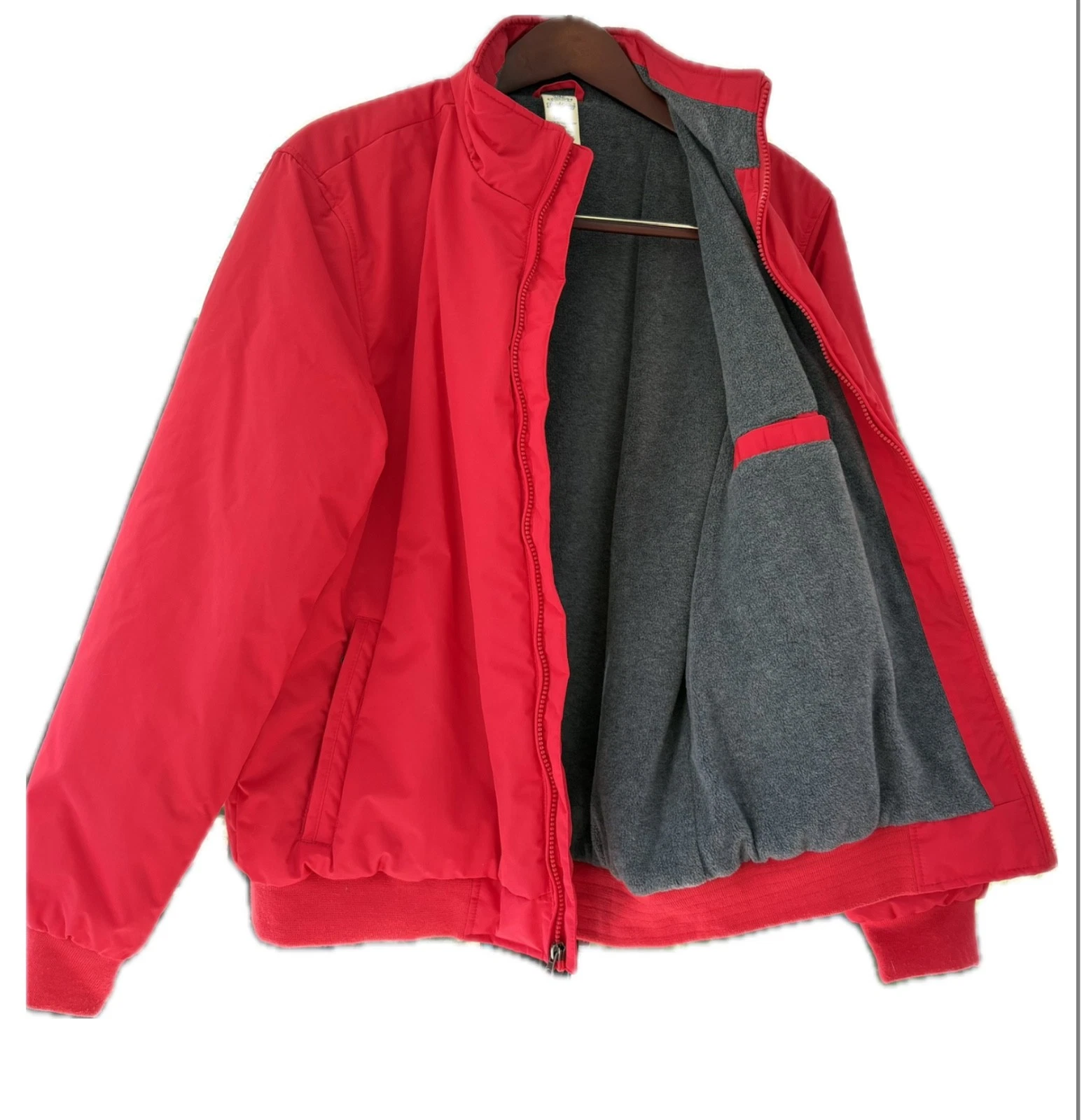 Mens Large Red Bomber-style Jacket with Gray Velour Lining by Faded Glory