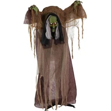 Talking Hunchback Witch, Halloween Animatronic with Movement and Lights for B...