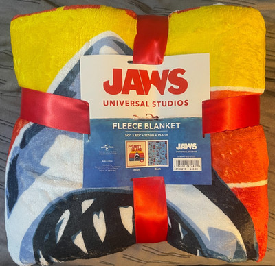 Universal Studios Jaws 50th Anniversary Amity Island Fleece Blanket Shark