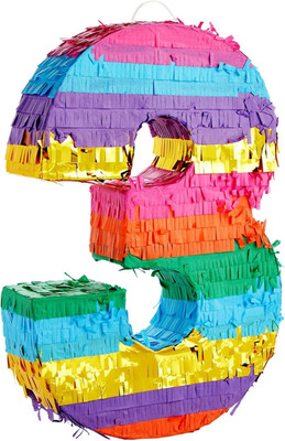 Number 3 Pinata - Vibrant Rainbow Pinata for 3Rd Birthday Party Decor - Easy Fil