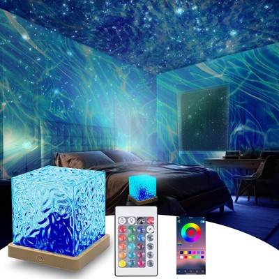 Wave Ocean Water Projector Lights, 16 Colors Gradual Rotating Flame Water Square