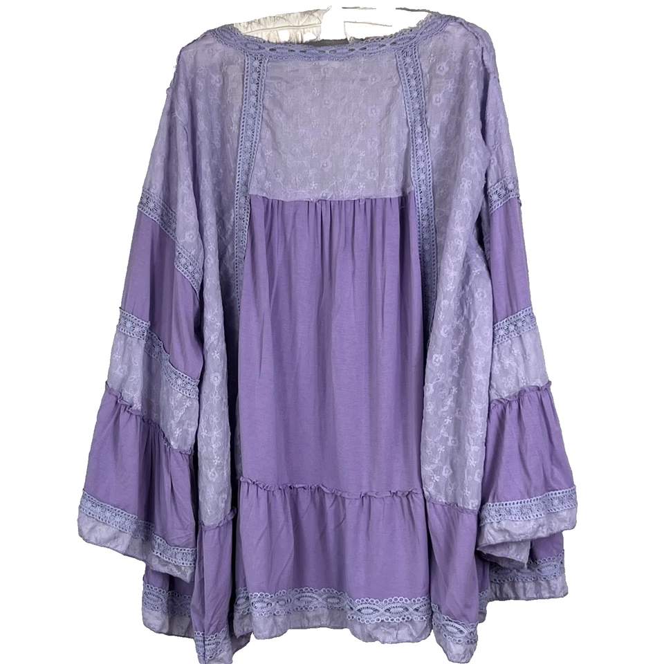 Pol Kimono Cardigan Women's L Purple Boho Lace Embroidered Color Block - Image 2 of 4
