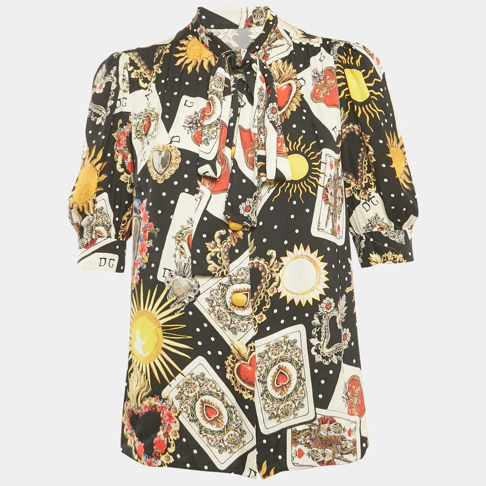 Blusa Dolce Gabbana Seda Estampada Negra M