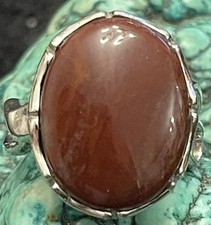 Oval Cabochon Red Coral Sterling Silver Ring Size 7 9g