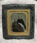 Civil War Era Ambrotype Photograph Union Soldier & Wife Ornate Case Hand Tinted